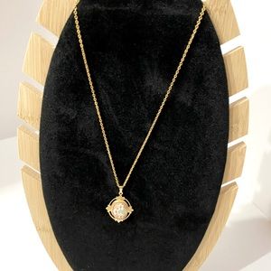 Vintage necklace gold tone with floral painted pendant